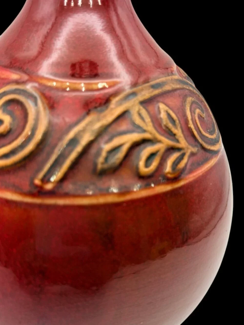 Vintage Red Glazed Pottery Bud Vase / Decorative Ceramic Vessel